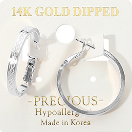 14K Gold Dipped Hypoallergenic Textured Hoop Earrings