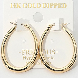 14K Gold Dipped Hypoallergenic Oval Pin Catch Hoop Earrings