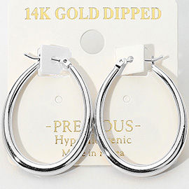 14K Gold Dipped Hypoallergenic Oval Pin Catch Hoop Earrings