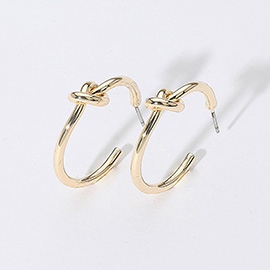 14K Gold Plated Knot Pointed Hoop Earrings