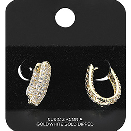Gold Dipped CZ Stone Paved Oval Huggie Hoop Earrings