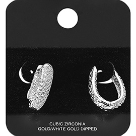 Gold Dipped CZ Stone Paved Oval Huggie Hoop Earrings