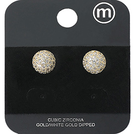 Gold Dipped CZ Stone Paved Ball Stud Earrings