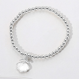 Stainless Steel Mother of Pearl Sea Shell Starfish Charm Beaded Stretch Bracelet