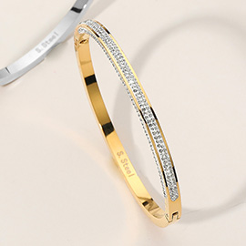 Stainless Steel Stone Paved Hinged Bangle Bracelet
