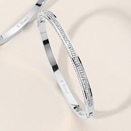 Stainless Steel Stone Paved Hinged Bangle Bracelet