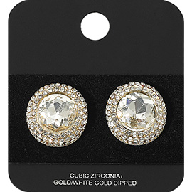 Gold Dipped CZ Stone Paved Round Stud Earrings