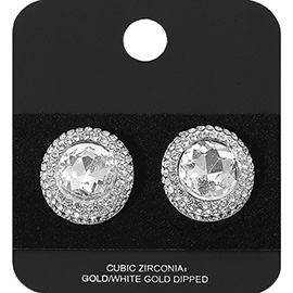 Gold Dipped CZ Stone Paved Round Stud Earrings