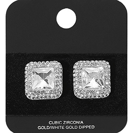 Gold Dipped CZ Stone Square Stud Earrings