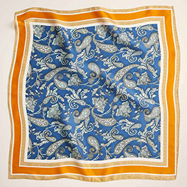 Paisley Floral Printed Square Silky Satin Scarf