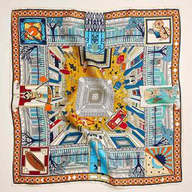 Whimsical Cityscape Printed Square Silky Satin Scarf