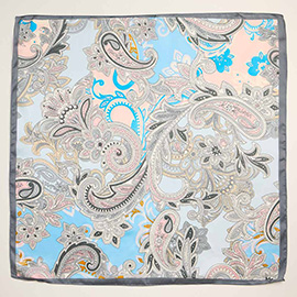 Pastel Paisley Pattern Printed Square Silky Satin Scarf