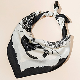 Rose Printed Square Silky Satin Scarf