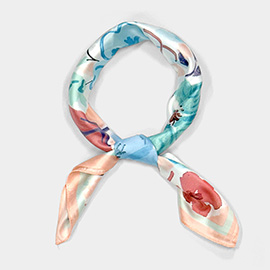 Vintage Floral Bloom Printed Square Silky Satin Scarf