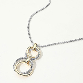 14K Gold Plated Two Tone Dual Ring Pendant Necklace