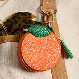 Genuine Leather Orange Coin Purse Keychain Bag Charm