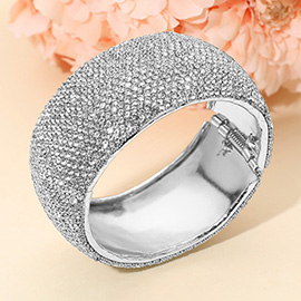 Wide Rhinestone Paved Hinged Evening Bangle Bracelet