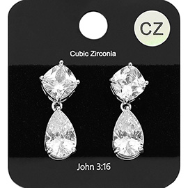 Teardrop CZ Stone Cluster Dangle Evening Earrings