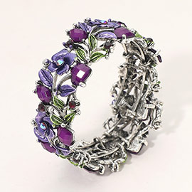 Glass Crystal Metal Flower Leaf Evening Bracelet