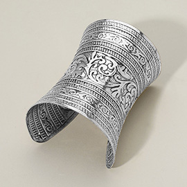 Vintage Metal Floral Scroll Wide Engraved Cuff Bracelet