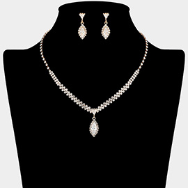 Marquise CZ Stone Pendant Accent Rhinestone Paved Necklace