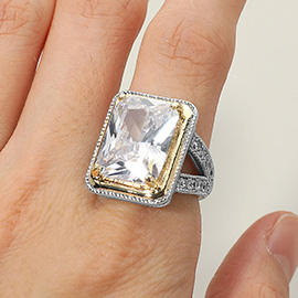 Bold Rectangular CZ Stone Center Ring