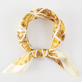 Intricate Overlay Pattern Printed Square Silky Satin Bandana Scarf