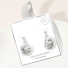 Silver Dipped Spiral Shell Drop Dangle Earrings