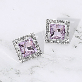 Square Cut Gemstone Framed Evening Stud Earrings