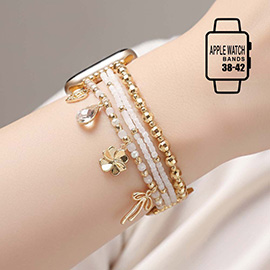 Bow Clover Heart Cross Charm Dangle Floral Ceramic Ball Pearl Beaded Multi Layered Apple Watch Band