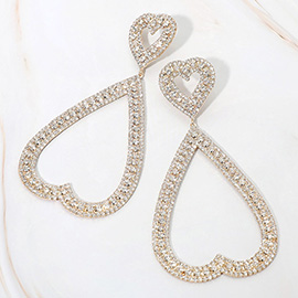 Bold Rhinestone Studded Open Heart Drop Dangle Statement Evening Earrings
