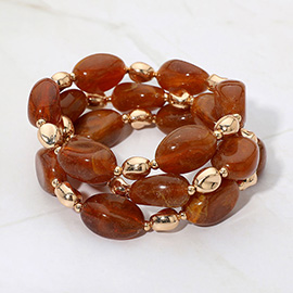 3PCS - Oval Pebble Beaded Stretch Multi Layered Bracelet