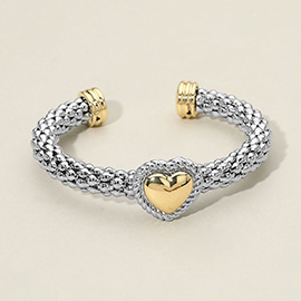 Two Tone Heart Accent Braided Cuff Bracelet