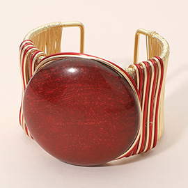 SECRET BOX_Bold Oval Stone Accent Stainless Steel Wire Cuff Bracelet