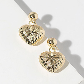 Gold Dipped Textured Heart Drop Dangle Earrings