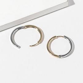 White Gold Dipped Two Tone Huggie Hoop Earrings
