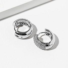 White Gold Dipped CZ Stone Paved Mini Huggie Hoop Earrings