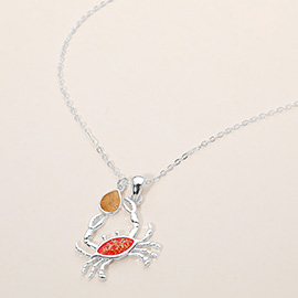 Crab Teardrop Charm Pendant Necklace