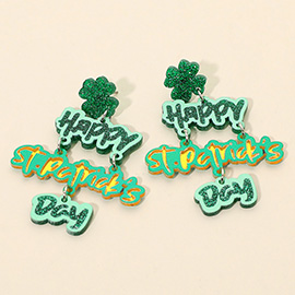 Glitter Resin Clover Accent HAPPY ST PATRICKS DAY Message Drop Earrings