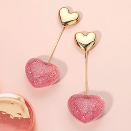 Sparkle Resin Puffy Heart Drop Earrings