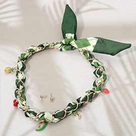 Palm Tree Pineapple Strawberry Cherry Watermelon Slice Charm Fabric Scarf Necklace