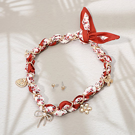 Bow Flower Heart Butterfly Charm Fabric Scarf Necklace