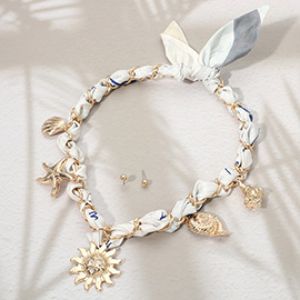 Sun Starfish Shell Charm Fabric Scarf Necklace