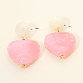 Bold Marbled Resin Heart Drop Statement Earrings