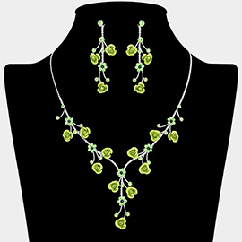 Rhinestone Embellished Rose Flower Cluster Vine Necklace