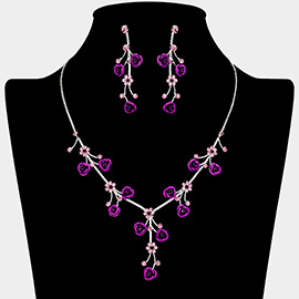 Rhinestone Embellished Rose Flower Cluster Vine Necklace