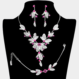 Stone Accented Metal Mesh Petal Jewelry Set
