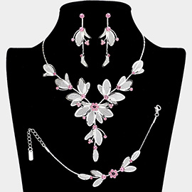 Stone Accented Metal Mesh Petal Jewelry Set