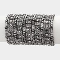 Wide crystal metal stretch bracelet