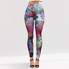 Tattoo Inspired Graphic Printed High Waisted Leggings